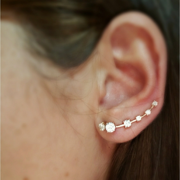Ear Climber, Cubic Zirconia, Rose Gold or Silver - Picture 1 of 5